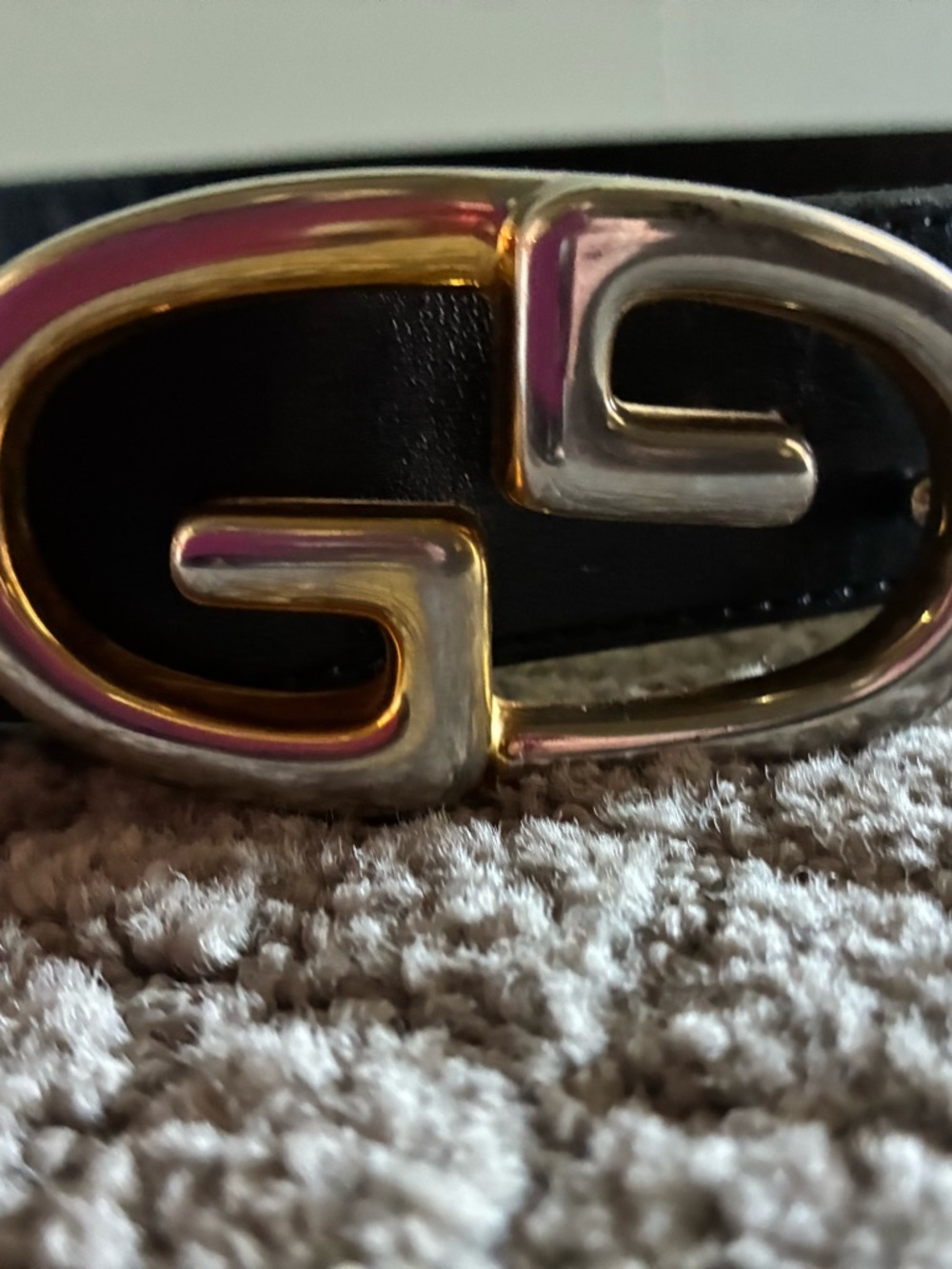 Gucci Vintage Black Leather Belt with Gold-Tone Interlocking G Logo Buckle